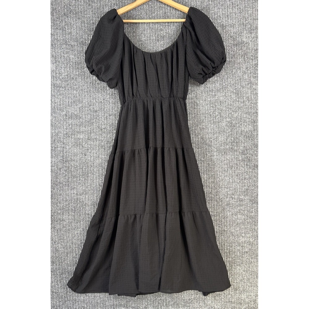 ASTR The Label Black Tiered Puff Sleeve Midi Dress Boho Goth Romantic Prairie S - Picture 3 of 9